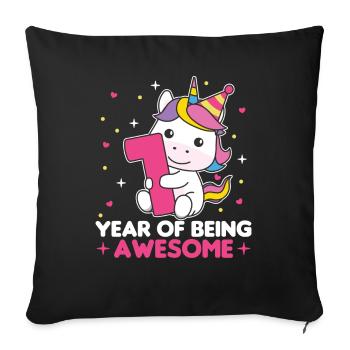 Unicorn for 1st birthday for children one year old - Sofa pillowcase 17,3'' x 17,3'' (45 x 45 cm) - black - Front