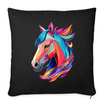 Pferde Pony Design Pferd mit Bunten Reiter Farben - Sofakissenbezug 45 x 45 cm - Schwarz - Vorne