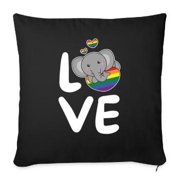 Rainbow Flag Pride LGBTQ Mignon éléphant Amour - Housse de coussin décorative 45 x 45 cm - noir - Devant