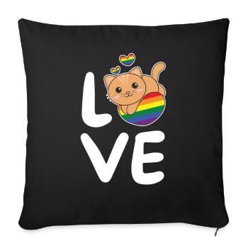 Regenbogen Flag Pride LGBTQ süßer Katze Love - Sofakissenbezug 45 x 45 cm - Schwarz - Vorne