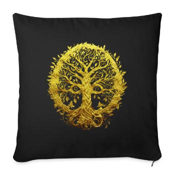 Golden Yggdrasil Tree of Life Spirituality - Sofa pillowcase 17,3'' x 17,3'' (45 x 45 cm) - black - Front