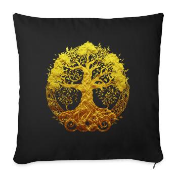 Arbre du monde d’or Yggdrasil Mythologie nordique - Housse de coussin décorative 45 x 45 cm - noir - Devant