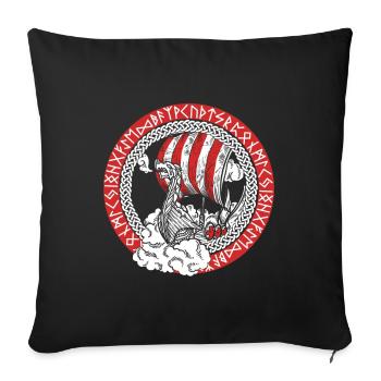 Viking Ship Runes Voilier Capitaine de bateau - Housse de coussin décorative 45 x 45 cm - noir - Devant