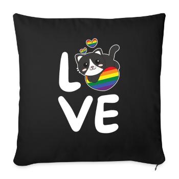 Regenbogen Flag Pride LGBTQ süßer Katze Love - Sofakissenbezug 45 x 45 cm - Schwarz - Vorne