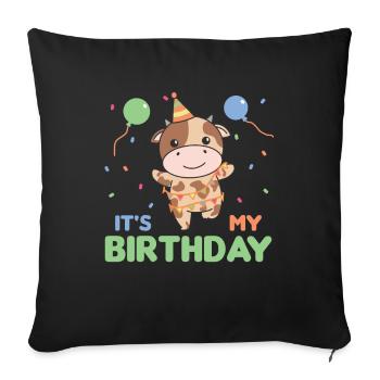 Vache pour anniversaire pour les enfants c’est mon anniversaire - Housse de coussin décorative 45 x 45 cm - noir - Devant