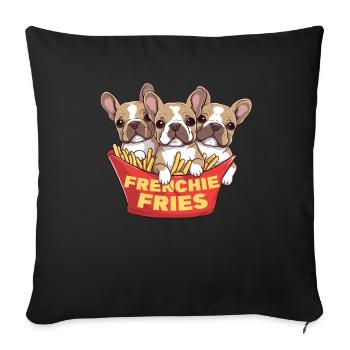 Frenchie Fries - Mignonnes frites de bouledogue français - Housse de coussin décorative 45 x 45 cm - noir - Devant
