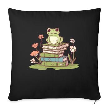 Cottagecore aesthetics frog reading a book - Sofa pillowcase 17,3'' x 17,3'' (45 x 45 cm) - black - Front