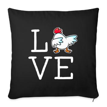 LOVE chicken lettering with cool chicken farmer - Sofa pillowcase 17,3'' x 17,3'' (45 x 45 cm) - black - Front