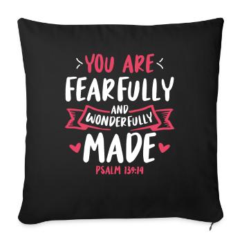 Vous êtes terrible et merveilleusement fait verset biblique - Housse de coussin décorative 45 x 45 cm - noir - Devant