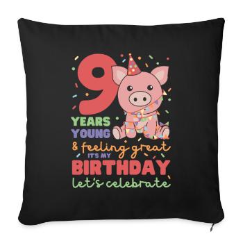 Cochon pour les enfants de 9 ans de neuf ans - Housse de coussin décorative 45 x 45 cm - noir - Devant