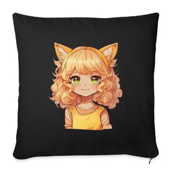 Manga Kemonomimi Cats Girl Anime Kawaii Chibi - Sofa pillowcase 17,3'' x 17,3'' (45 x 45 cm) - black - Front
