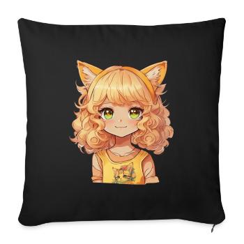 Anime Cat Girl Manga Cat Kawaii Kitten - Housse de coussin décorative 45 x 45 cm - noir - Devant