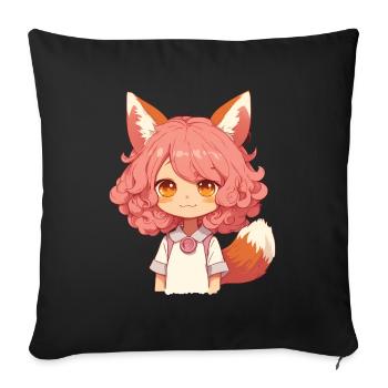 Anime Kawaii Manga Girl Fox Chibi Otaku - Housse de coussin décorative 45 x 45 cm - noir - Devant