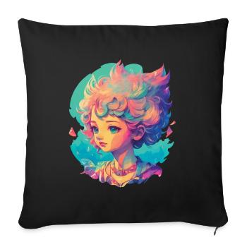 Manga Anime Character Kawaii Chibi Girl Design - Sofa pillowcase 17,3'' x 17,3'' (45 x 45 cm) - black - Front