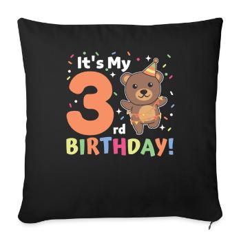 Bear for 3rd birthday children three years old - Sofa pillowcase 17,3'' x 17,3'' (45 x 45 cm) - black - Front