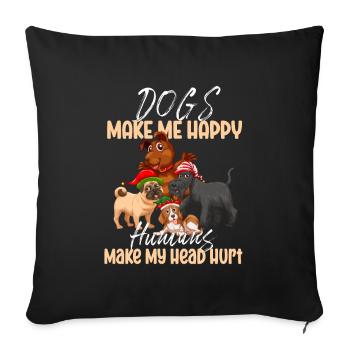 Les chiens me rendent heureux humain me font mal à la tête Doglove - Housse de coussin décorative 45 x 45 cm - noir - Devant