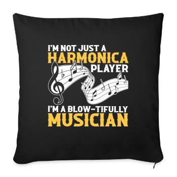 Harmonikaspieler für Munharmonika Spieler - Sofakissenbezug 45 x 45 cm - Schwarz - Vorne