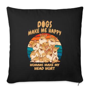 Les chiens me rendent heureux humain me font mal à la tête Doglove - Housse de coussin décorative 45 x 45 cm - noir - Devant