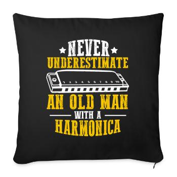Harmonikaspieler für Munharmonika Spieler - Sofakissenbezug 45 x 45 cm - Schwarz - Vorne