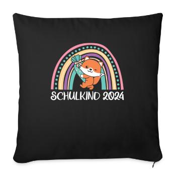 Schulkind 2024 Einschulung Fuchs Schule - Sofakissenbezug 45 x 45 cm - Schwarz - Vorne