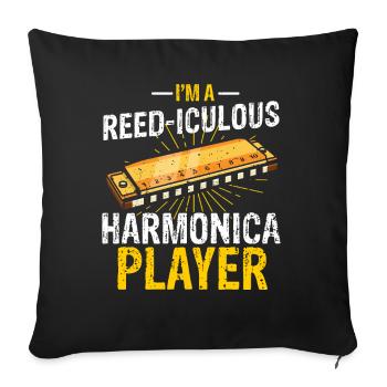 Harmonikaspieler für Munharmonika Spieler - Sofakissenbezug 45 x 45 cm - Schwarz - Vorne