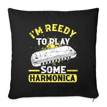 Harmonikaspieler für Munharmonika Spieler - Sofakissenbezug 45 x 45 cm - Schwarz - Vorne