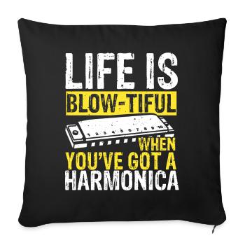 Harmonikaspieler für Munharmonika Spieler - Sofakissenbezug 45 x 45 cm - Schwarz - Vorne