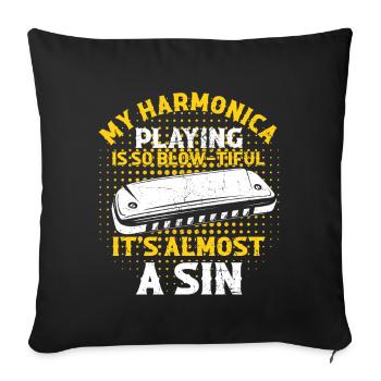 Harmonikaspieler für Munharmonika Spieler - Sofakissenbezug 45 x 45 cm - Schwarz - Vorne