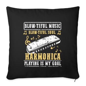 Harmonikaspieler für Munharmonika Spieler - Sofakissenbezug 45 x 45 cm - Schwarz - Vorne