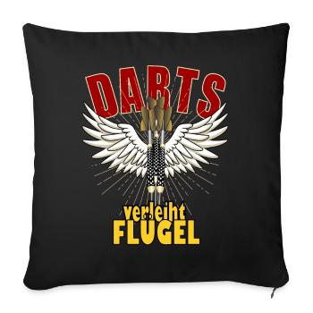 Darts verleiht Flügel, Dart Wings mit Spruch - Sofakissenbezug 45 x 45 cm - Schwarz - Vorne