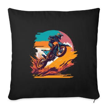 Motocross Biker Offroad Race Cartoon Dirt Bike - Housse de coussin décorative 45 x 45 cm - noir - Devant
