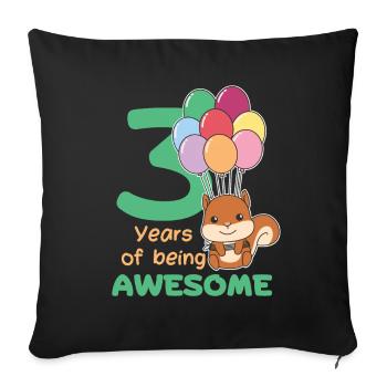 Squirrel for 3rd birthday children three years - Sofa pillowcase 17,3'' x 17,3'' (45 x 45 cm) - black - Front
