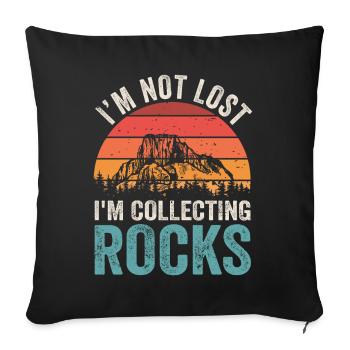 Je ne suis pas perdu Je collectionne des roches Drôle de géologie - Housse de coussin décorative 45 x 45 cm - noir - Devant