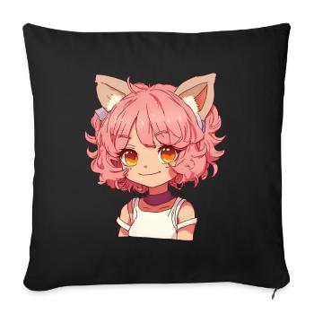 Kemonomimi Kawaii Anime Girl Manga Design - Sofa pillowcase 17,3'' x 17,3'' (45 x 45 cm) - black - Front