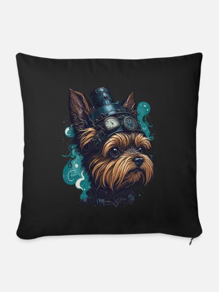 Steampunk Yorkshire Terrier vintage Retro Hund - Sofakissenbezug 45 x 45 cm - Schwarz