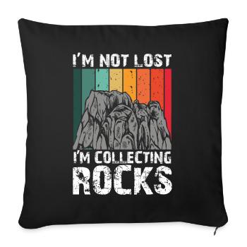 Je ne suis pas perdu Je collectionne des roches Drôle de géologie - Housse de coussin décorative 45 x 45 cm - noir - Devant