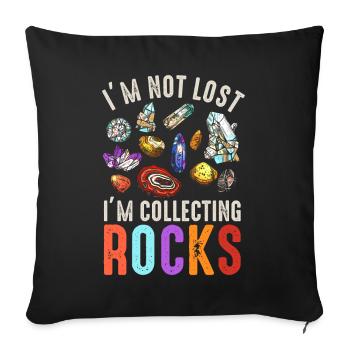 Je ne suis pas perdu Je collectionne des roches Drôle de géologie - Housse de coussin décorative 45 x 45 cm - noir - Devant