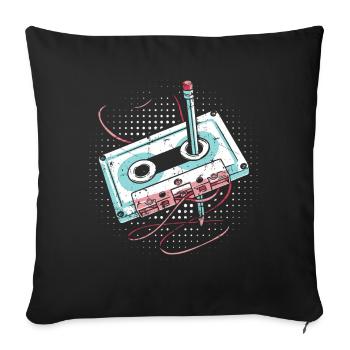 80's Cassette Tape 1990s Pencil Winding Cassette - Sofa pillowcase 17,3'' x 17,3'' (45 x 45 cm) - black - Front