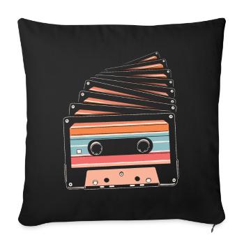 80's Cassette Tape 1990s Pencil Winding Cassette - Sofa pillowcase 17,3'' x 17,3'' (45 x 45 cm) - black - Front