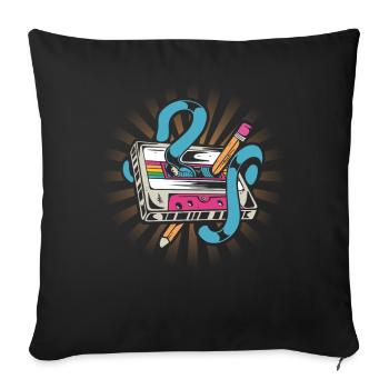 80's Cassette Tape 1990s Pencil Winding Cassette - Sofa pillowcase 17,3'' x 17,3'' (45 x 45 cm) - black - Front