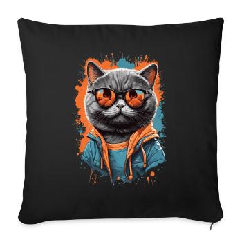 Cool British Shorthair Cat Cats Design - Sofa pillowcase 17,3'' x 17,3'' (45 x 45 cm) - black - Front