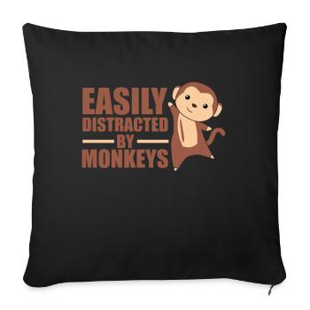 Facilement distrait par les singes - singe mignon - Housse de coussin décorative 45 x 45 cm - noir - Devant