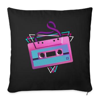 80's Cassette Tape 1990s Pencil Winding Cassette - Sofa pillowcase 17,3'' x 17,3'' (45 x 45 cm) - black - Front