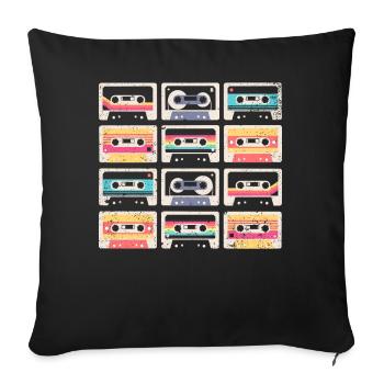 80's Cassette Tape 1990s Pencil Winding Cassette - Sofa pillowcase 17,3'' x 17,3'' (45 x 45 cm) - black - Front