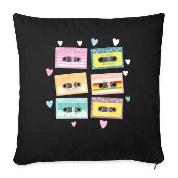 80's Cassette Tape 1990s Pencil Winding Cassette - Sofa pillowcase 17,3'' x 17,3'' (45 x 45 cm) - black - Front