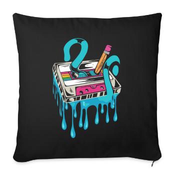 80's Cassette Tape 1990s Pencil Winding Cassette - Sofa pillowcase 17,3'' x 17,3'' (45 x 45 cm) - black - Front