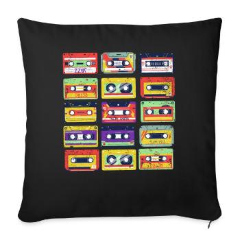 80's Cassette Tape 1990s Pencil Winding Cassette - Sofa pillowcase 17,3'' x 17,3'' (45 x 45 cm) - black - Front