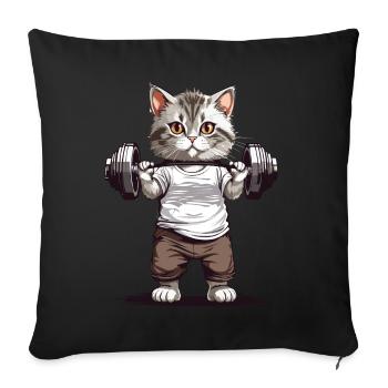 Funny bodybuilding cat with barbell design - Sofa pillowcase 17,3'' x 17,3'' (45 x 45 cm) - black - Front