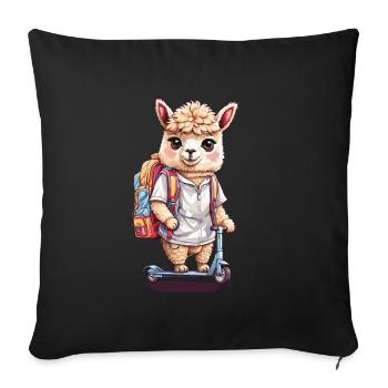 Alpaka Schüler mit Roller erster Schultag Design - Sofakissenbezug 45 x 45 cm - Schwarz - Vorne