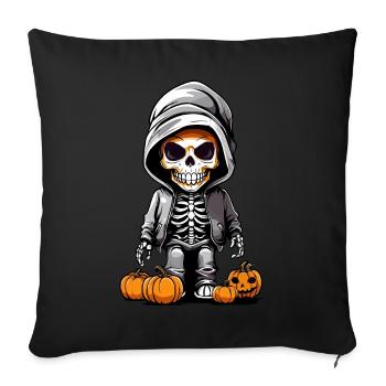Squelette cool avec design d’Halloween à la citrouille - Housse de coussin décorative 45 x 45 cm - noir - Devant